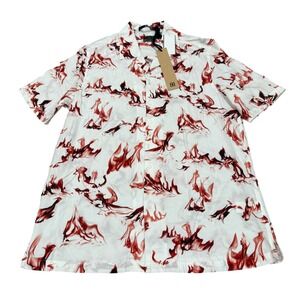 Ksubi Burnt Resort Shirt White Fire Print Camp Collar Men Small S NWT Vacation